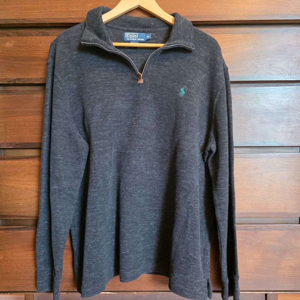 Polo Ralph Lauren Cotton Knit Quarter-Zip Mock Neck Charoal Gray    XL Preppy